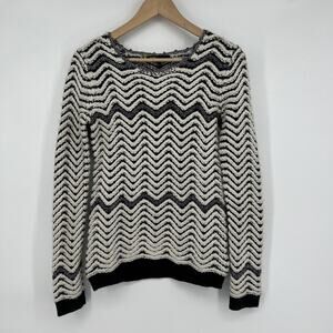 Maje Chevron Knit Sweater Womens Size S Chunky Knit Black White Glitter